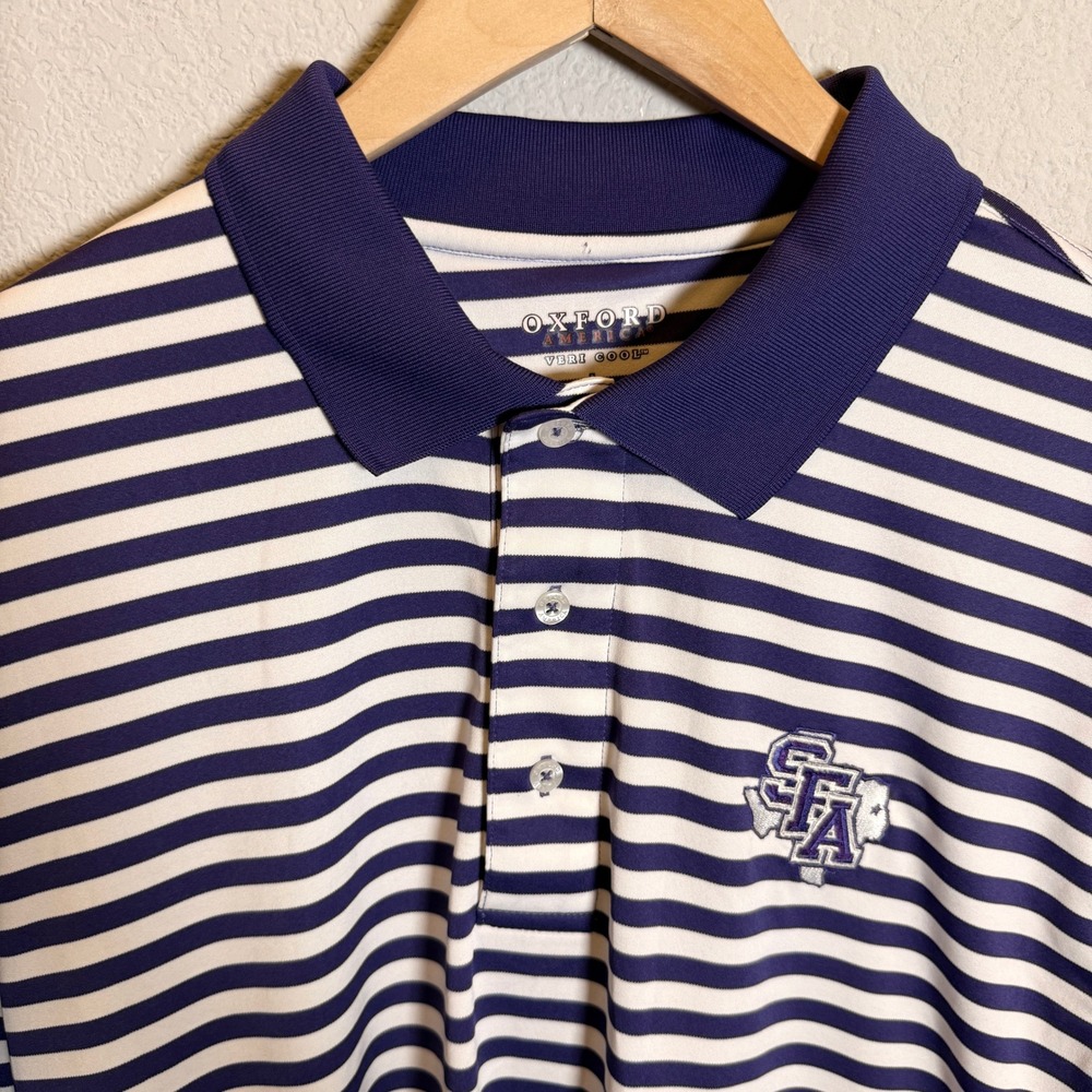 Oxford America Veri Cool SFA Lumberjacks Polo Mens L Purple White Stripe NCAA